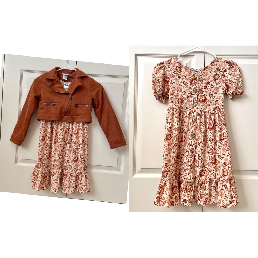 Nicole miller girls size 7 faux suede biker jacket and puff sleeve floral dress